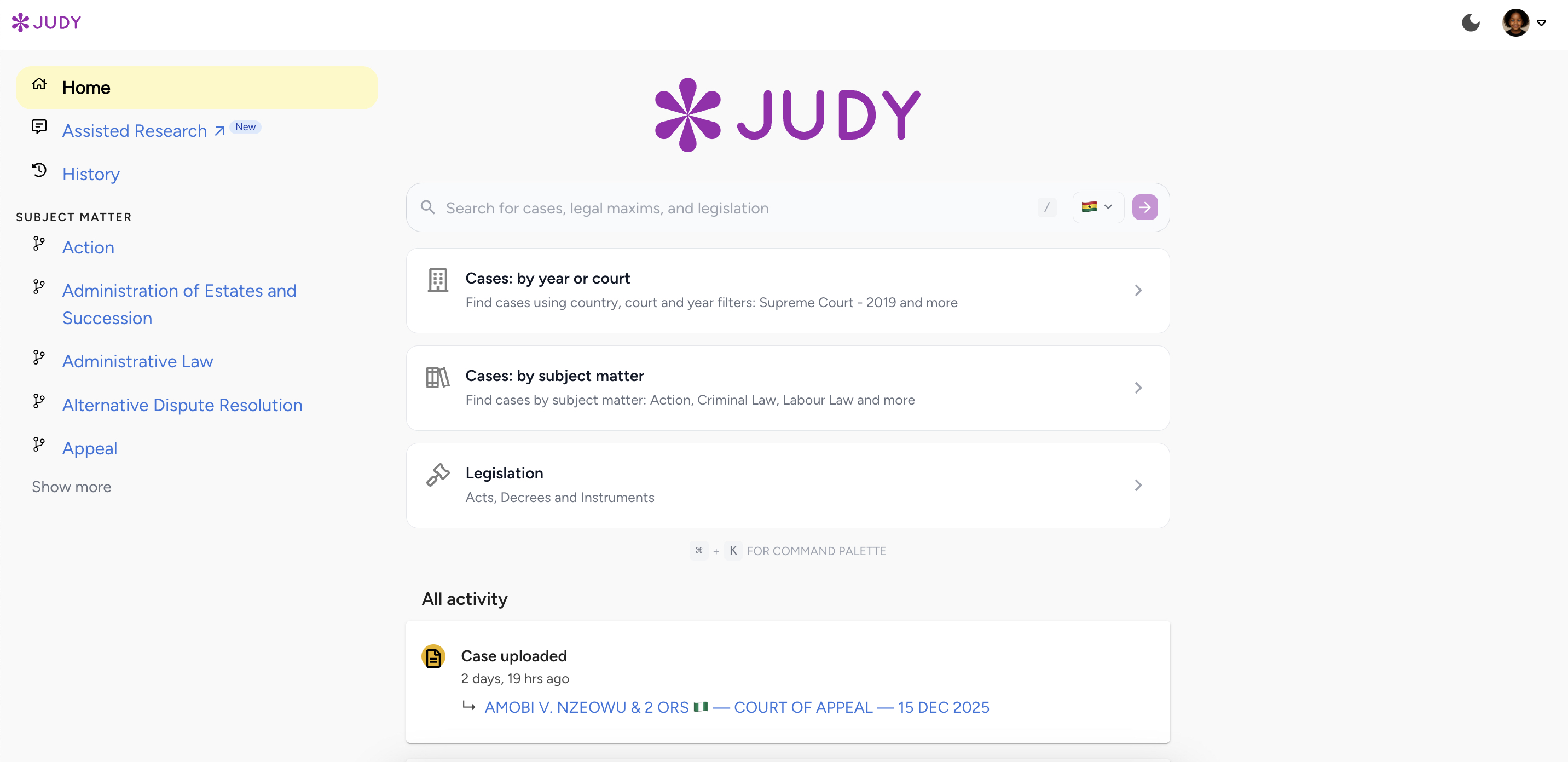 judy.legal search interface