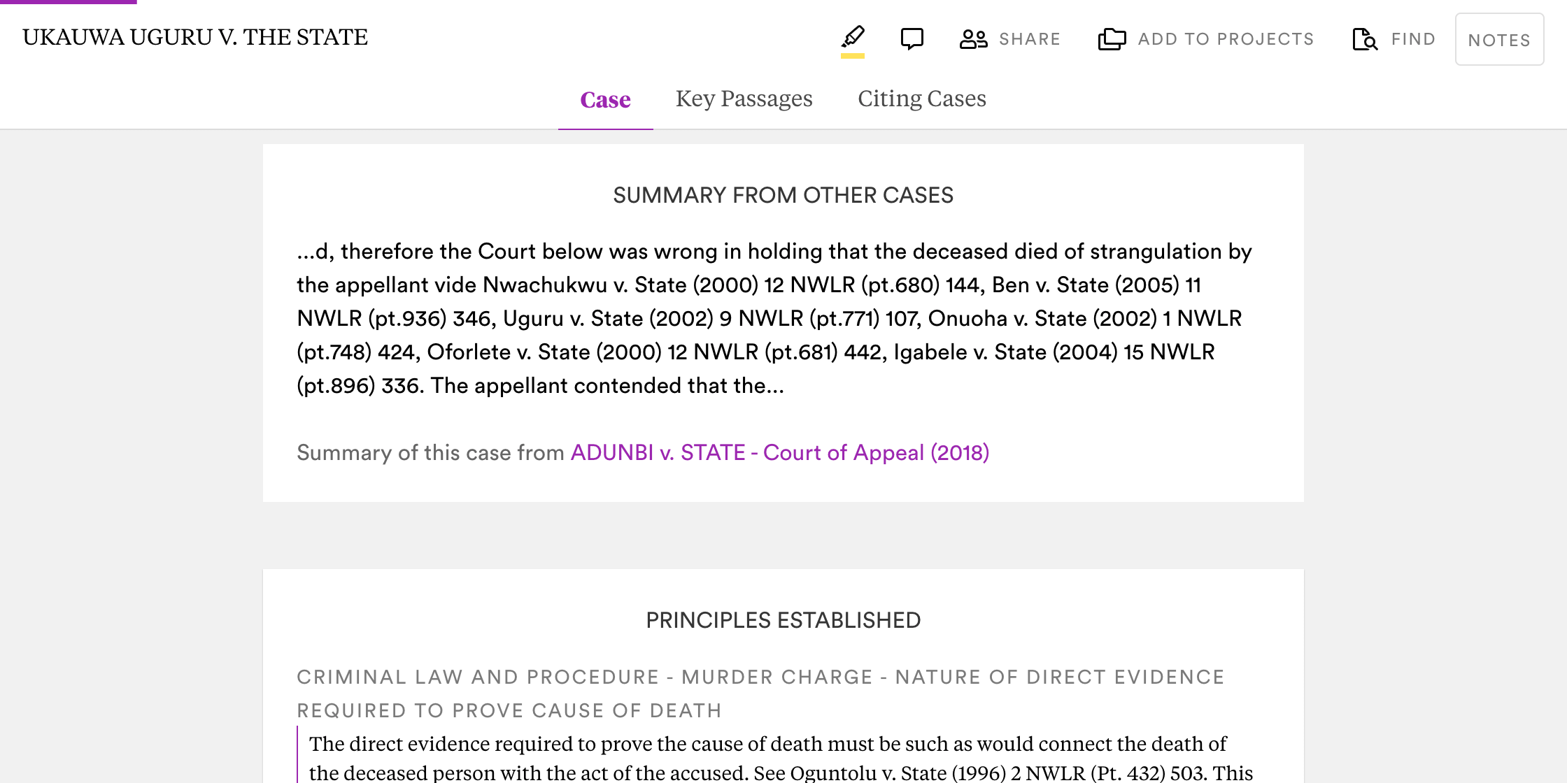 Summary from other cases